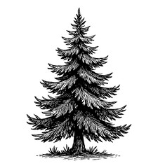 Obraz premium Silhouette of a Pine Tree in a Dark Setting, a Minimalist and Simple Design, Nature Concept