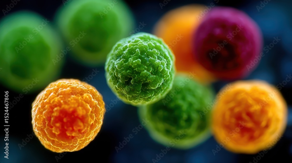 Poster this image captures a stunning array of colorful microorganisms, showcasing their intricate details 