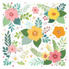 Botanical Abstract Floral Vector Illustration Background Set
