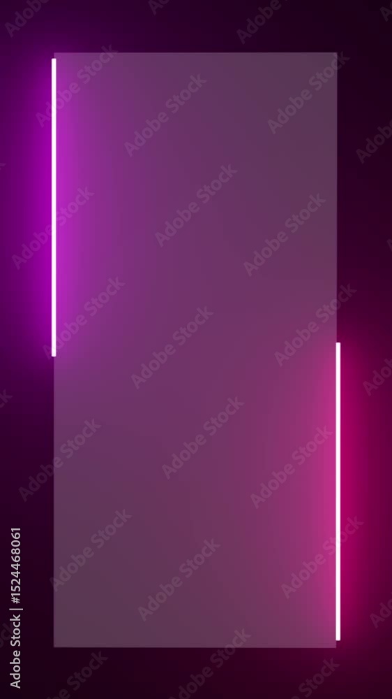 Poster looping 3d animation, abstract purple and pink neon background with linear frame. simple geometric s