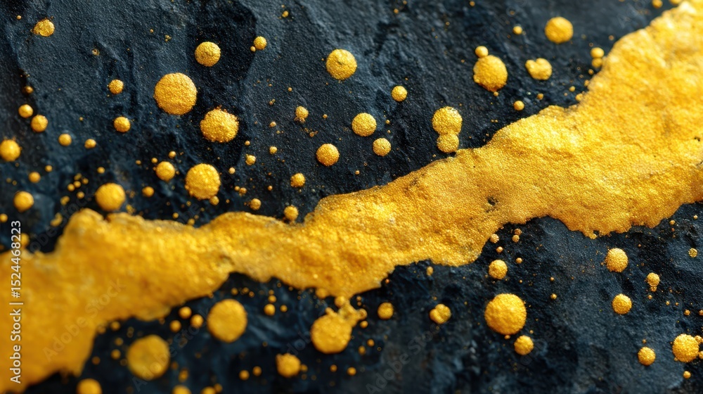 Aufkleber this abstract artwork features a striking contrast of bright gold circular patterns on a dark textur