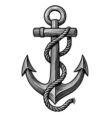 Black and white anchor illustration, simple minimalist design with solid fill on plain background