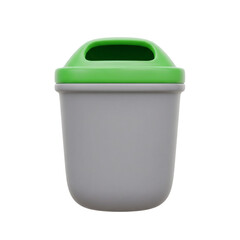 3D gray trash bin icon with green lid and slot