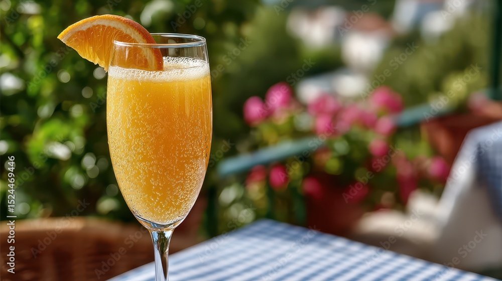 Poster a captivating image of a sparkling citrus beverage garnished with an orange slice, embodying refresh