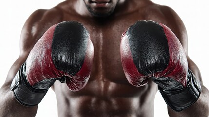 Boxer With Gloves Ready for Action Isolated on White Background