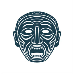 Stylized Ancestor Mask Tribal Art Illustration Ancestor Mask A hollowed out face with empty eyes and an open mouth.