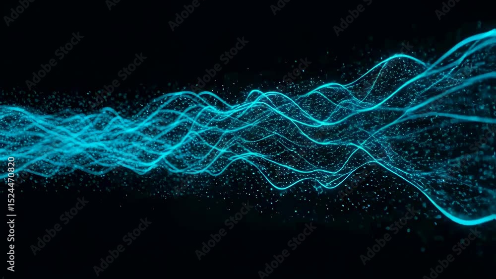 Poster flowing blue particle lines on dark background. abstract digital wave pattern for data visualization