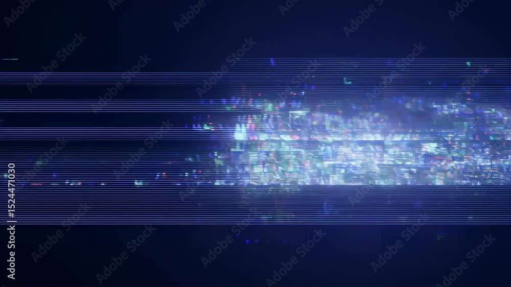 Poster colorful abstract light pixels on dark background with digital glitch effect. technology data error 