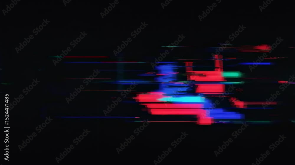 Poster abstract digital glitch effect with colorful horizontal lines on a black background. rgb pixel error