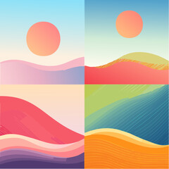 Colorful Abstract Wavy Shapes Background Set