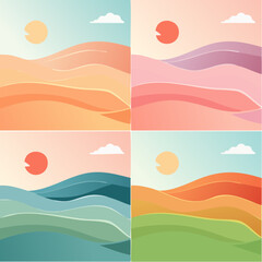 Colorful Abstract Wavy Shapes Background Set