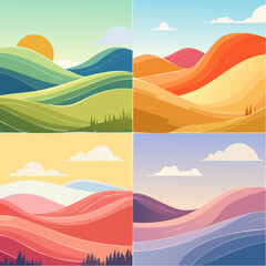 Colorful Abstract Wavy Shapes Background Set