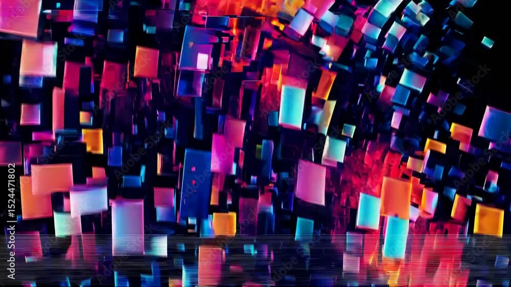 Poster abstract digital glitch background with colorful floating shapes