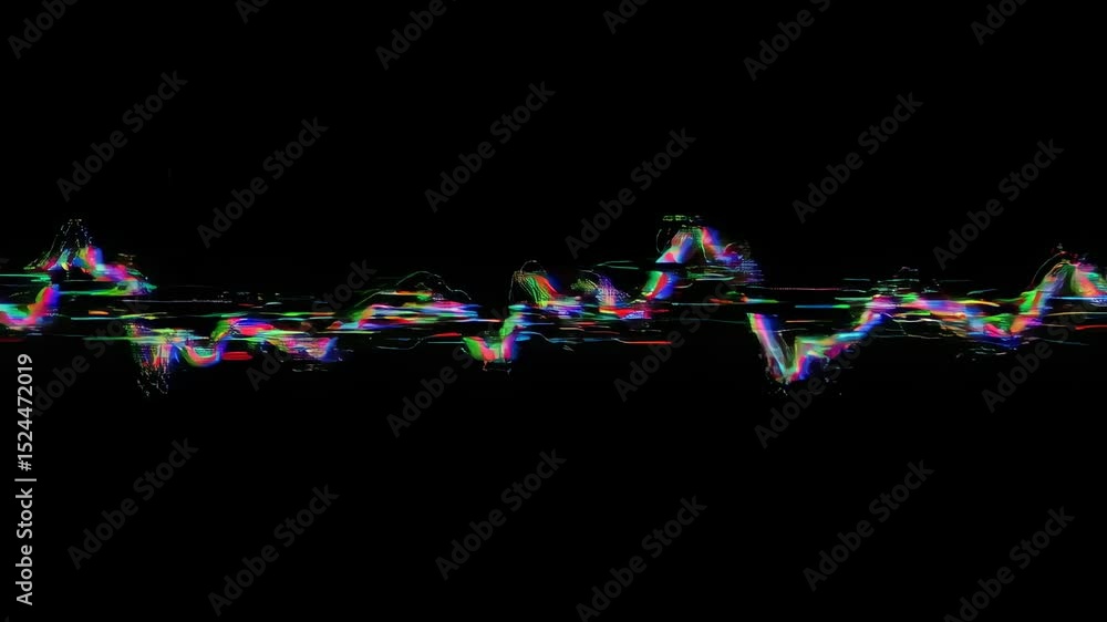 Poster digital glitch effect on abstract audio waveform. sound wave visualization with distorted signal. co