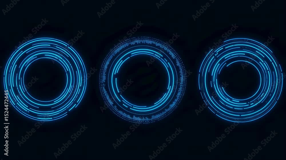 Aufkleber abstract blue glowing circles on dark background. digital technology interface huds. futuristic data