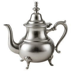 Elegant silver teapot vintage metal tea kettle transparent background