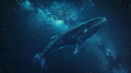 Fototapeta premium Swimming in the starry sky A whale glowing like a starry sky The white desert A big glowing whale swimming in the night sky The starry sky The Milky Way