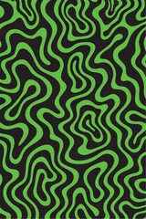 Neon Green Wavy Lines on Black Abstract Psychedelic Art