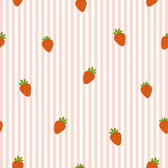 Pink Striped Seamless Pattern with Strawberries