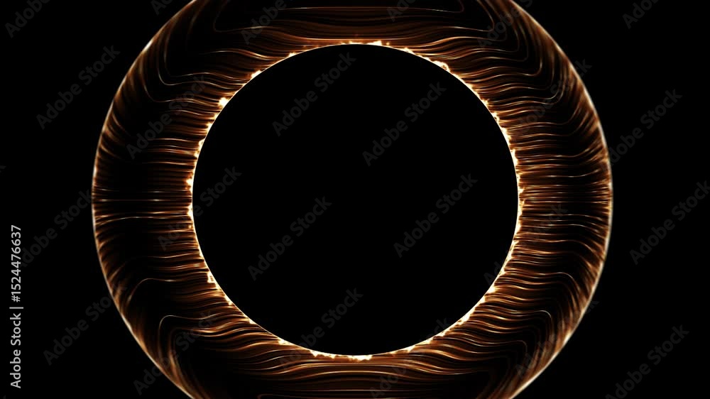 Aufkleber golden line neon ring frame with pulsating effects and flames on dark background animation isolated 