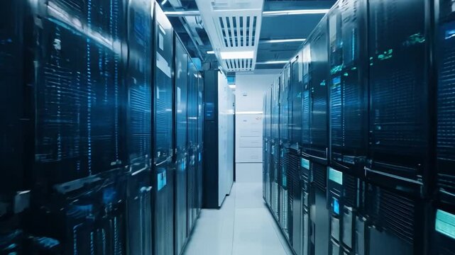 Immense computational energy an expansive supercomputing facility housing rows upon rows of massive servers, control and regulate the vast expanse of the internet. Generative AI