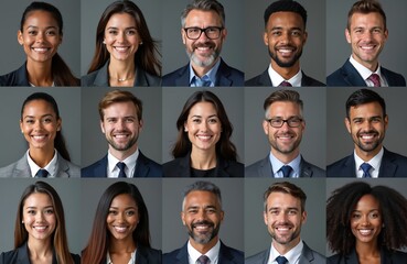 Collage of diverse multiethnic business people with positive smiling faces. Collection of portraits of confident office workers, entrepreneurs, showing pro attitude, corporate success. Business team