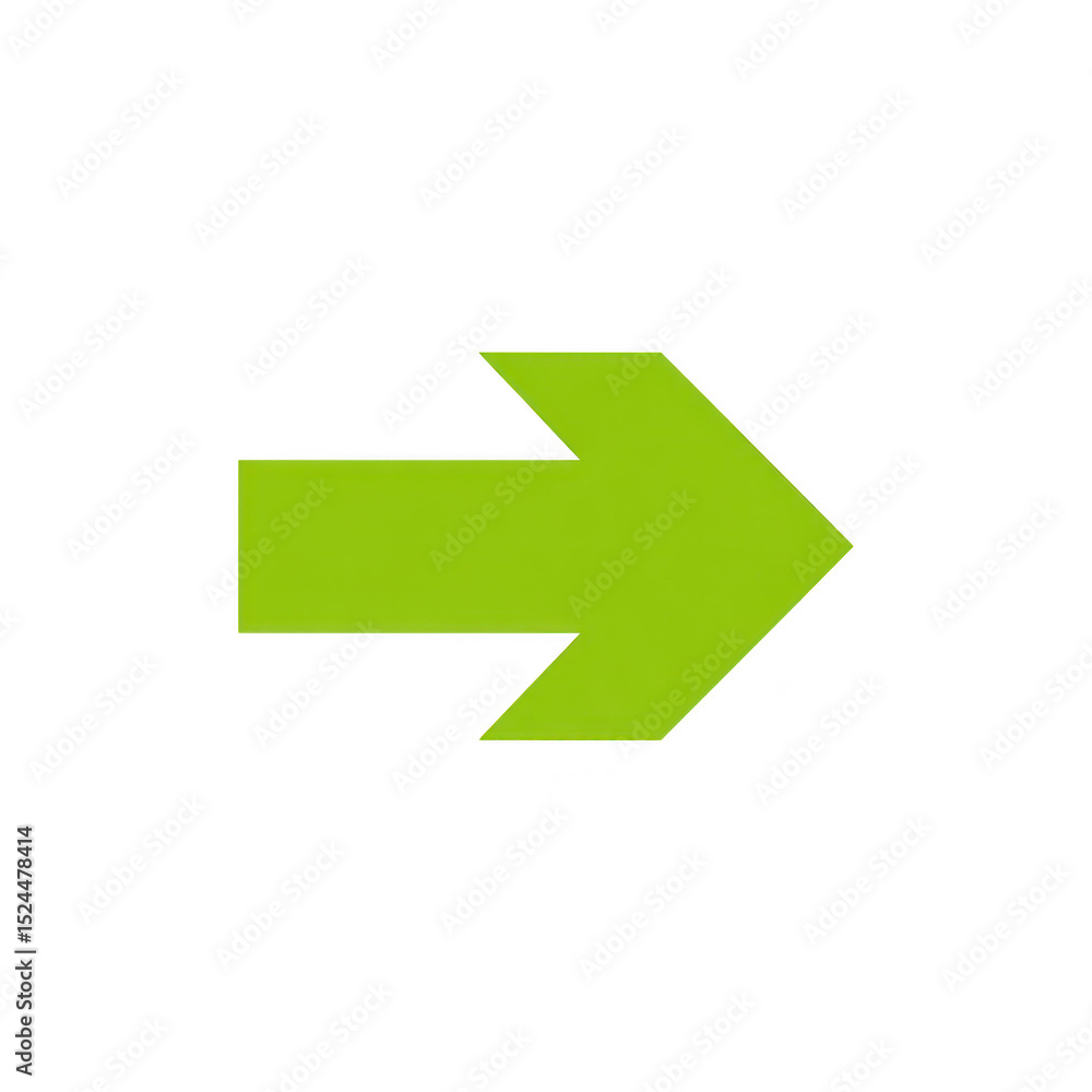 Poster bright green arrow pointing to right on transparency background, symbolizing direction and movement.