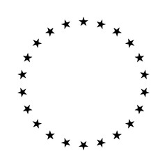 Stars in circle frame. Stars of various sizes arranged in circle. Design element, ornament.
