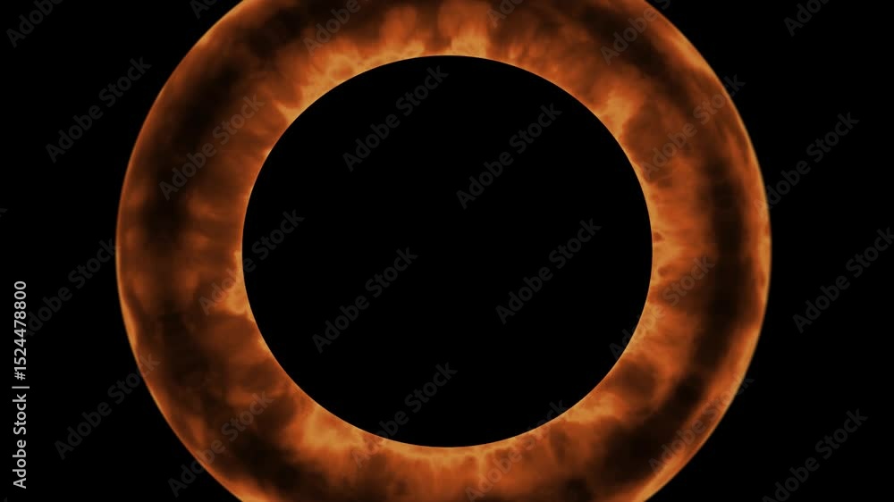 Poster orange neon smokey ring frame with pulsating effects and flames on dark background animation isolate