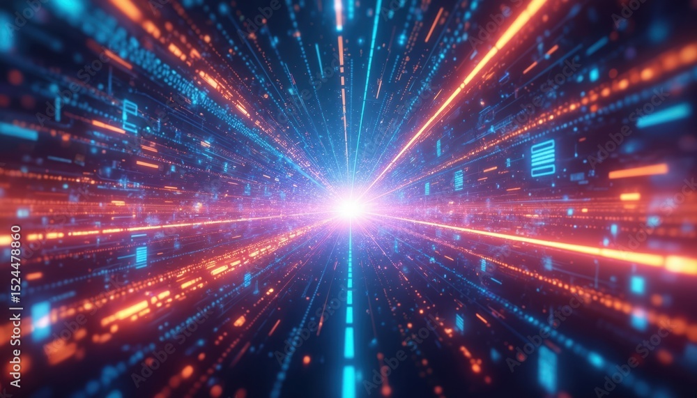 Poster futuristic tech background with glowing digital lines. illustration shows innovation, data flow, con