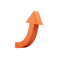 Orange 3D arrow pointing upwards symbolizes growth and progress. arrow smooth, curved design adds dynamic and modern feel, suggesting positive movement and success