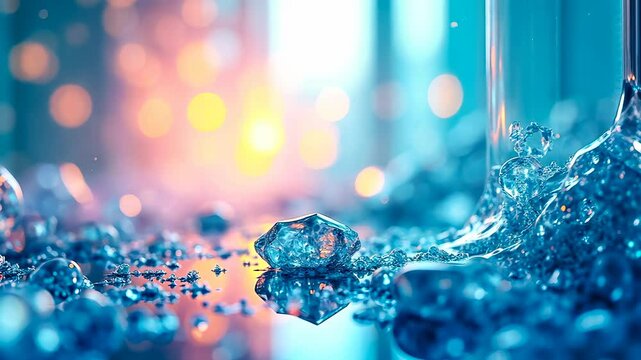 Abstract background glass distortion, visual clarity, reflective shapes. Optical illusion. Light bends within clear material. Shapes enhance sensory perception. Glass structure warps color