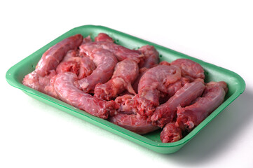 Pack of Fresh Chicken Necks Isolated on White Background