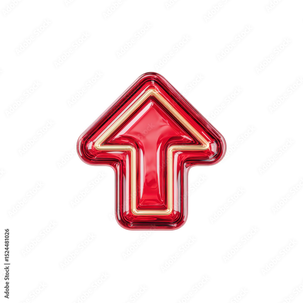 Poster shiny red arrow pointing upwards with glossy finish and gold accents, symbolizing direction and prog