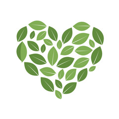 Simple vector style, a heart made of green leaves
