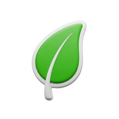 3D eco green leaf icon with white border