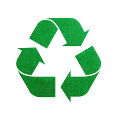 Obraz premium Green textured recycling symbol with three arrows forming triangle, representing sustainability and environmental conservation. design emphasizes eco friendly practices