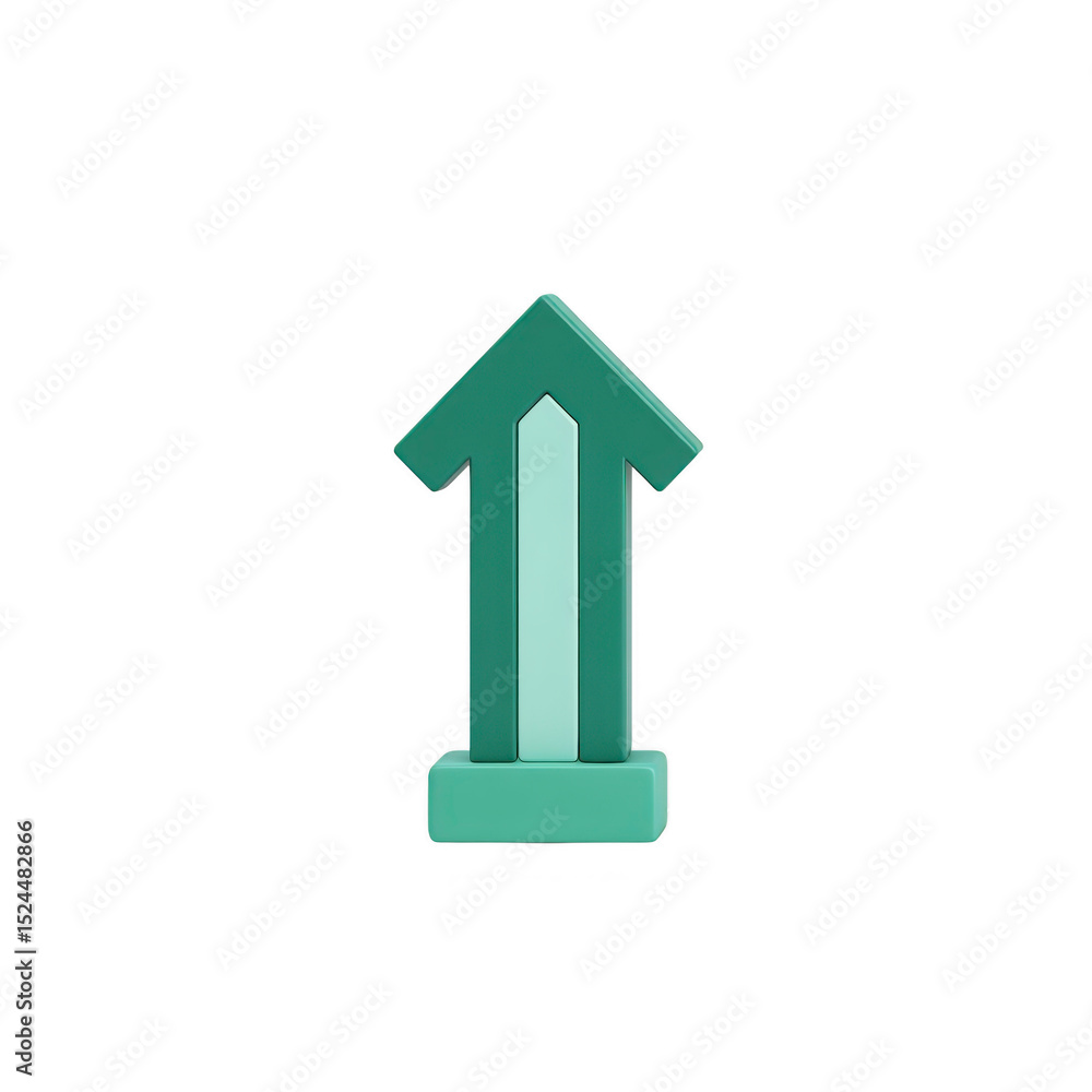 Poster 3d green arrow pointing upwards symbolizes growth and progress, often used in business and finance c