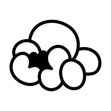 Single piece of popcorn line icon. One individual kernel of popped corn for movie night, cinema, concessions, snack packaging. Black and white minimalist outline vector. Editable line weight svg.