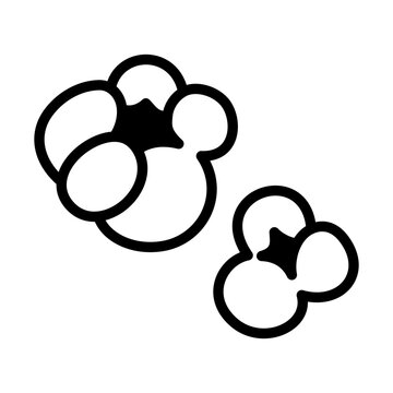 Popcorn line icon. Two kernels of popped corn for movie night, cinema, concessions, snack packaging. Black and white minimalist outline vector. Editable line weight svg.