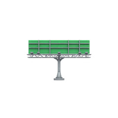 Large, empty green billboard stands on sturdy metal pole, ready for advertising. isolated structure is set against plain background, emphasizing its potential for marketing messages