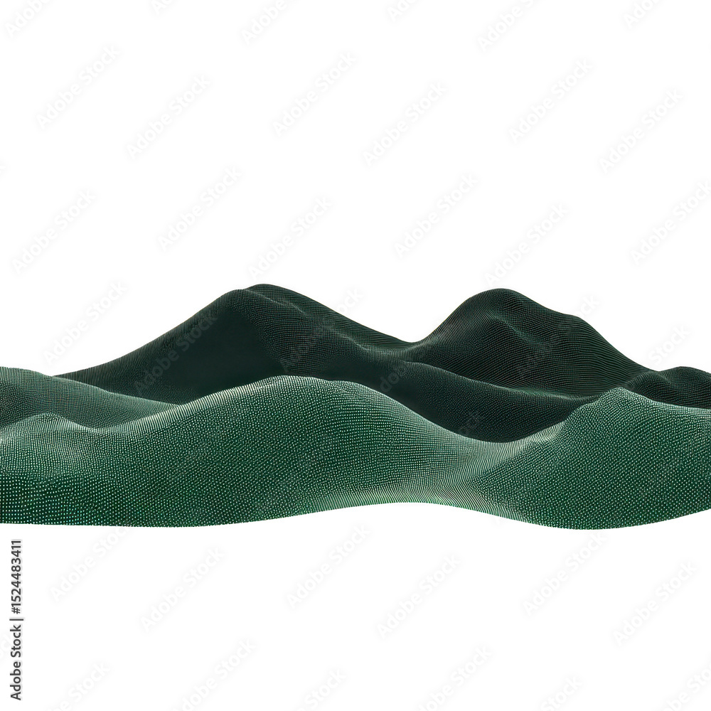 Poster digital landscape features abstract, wavy green hills against transparency background, creating sere