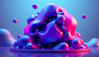 Abstract colorful blob with bubbles in vibrant digital style  