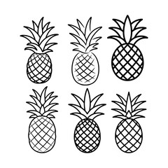 Illustration of six pineapples with different line weights and styles on a white background art