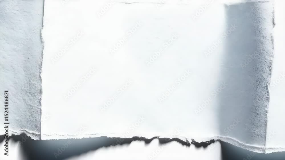 Poster abstract minimalist image of two white paper sheets connected with jagged uneven edges, studio shot,