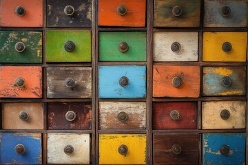 Colorful antique wooden drawer cabinet