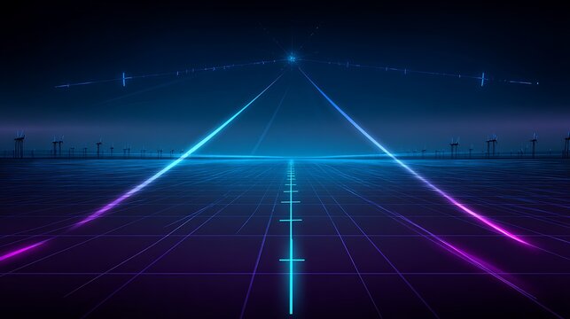 Synthwave wind farm grid abstraction landscape