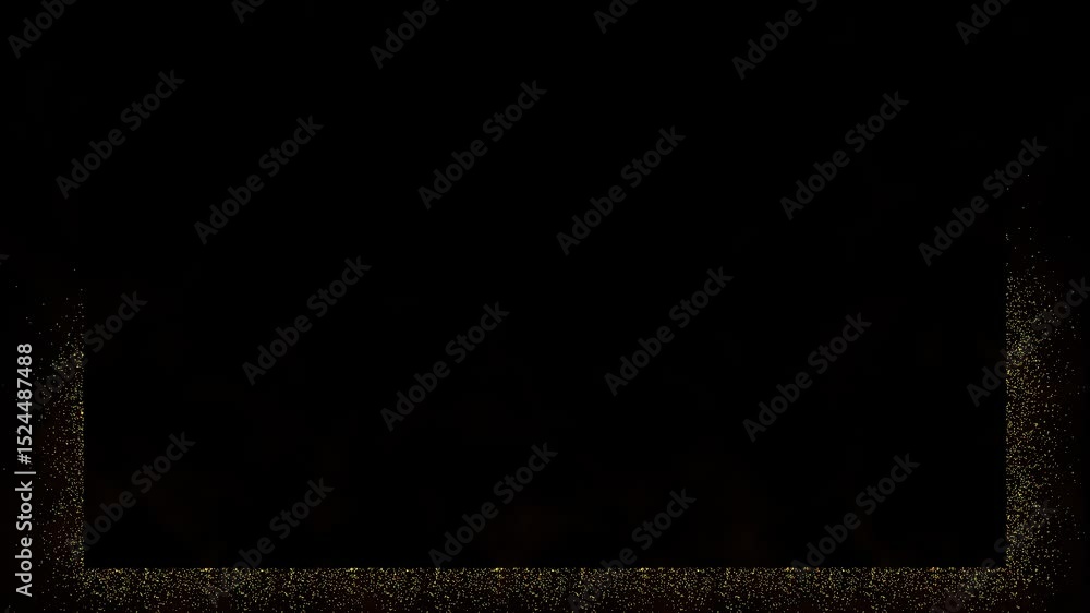 Poster golden rectangle square frame portal with sparkles and glitter particles on black background with gl