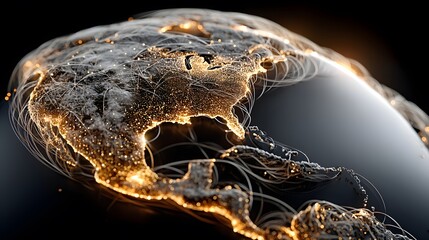 Global Network Connection - Conceptual World Map with Lights and Data Streams