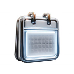Chrome Calendar Icon Modern Design Glowing Light,, isolated on transparent background, perfect cutout, PNG